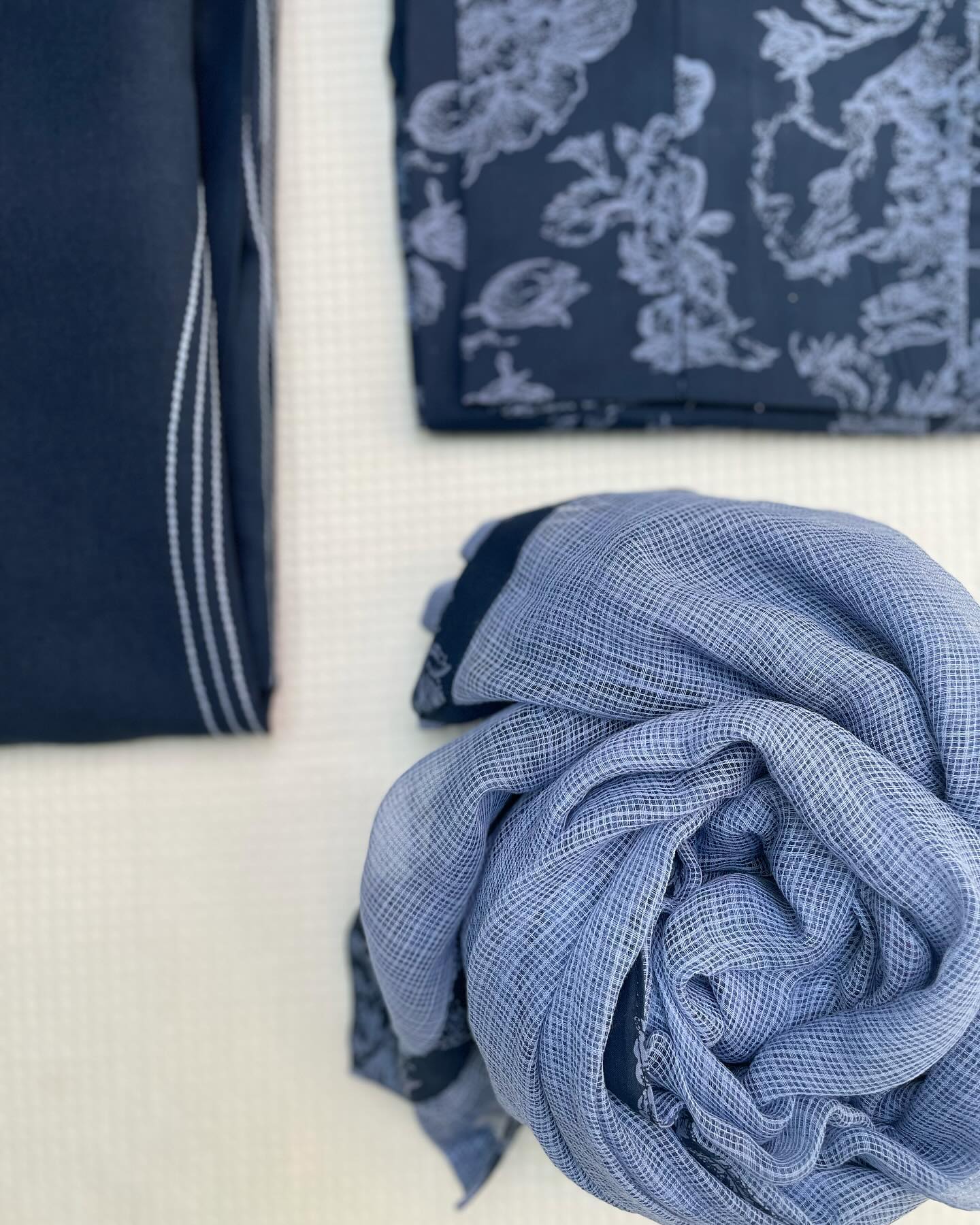 Navy Peony Handworked Summer Cotton-Linen Set
