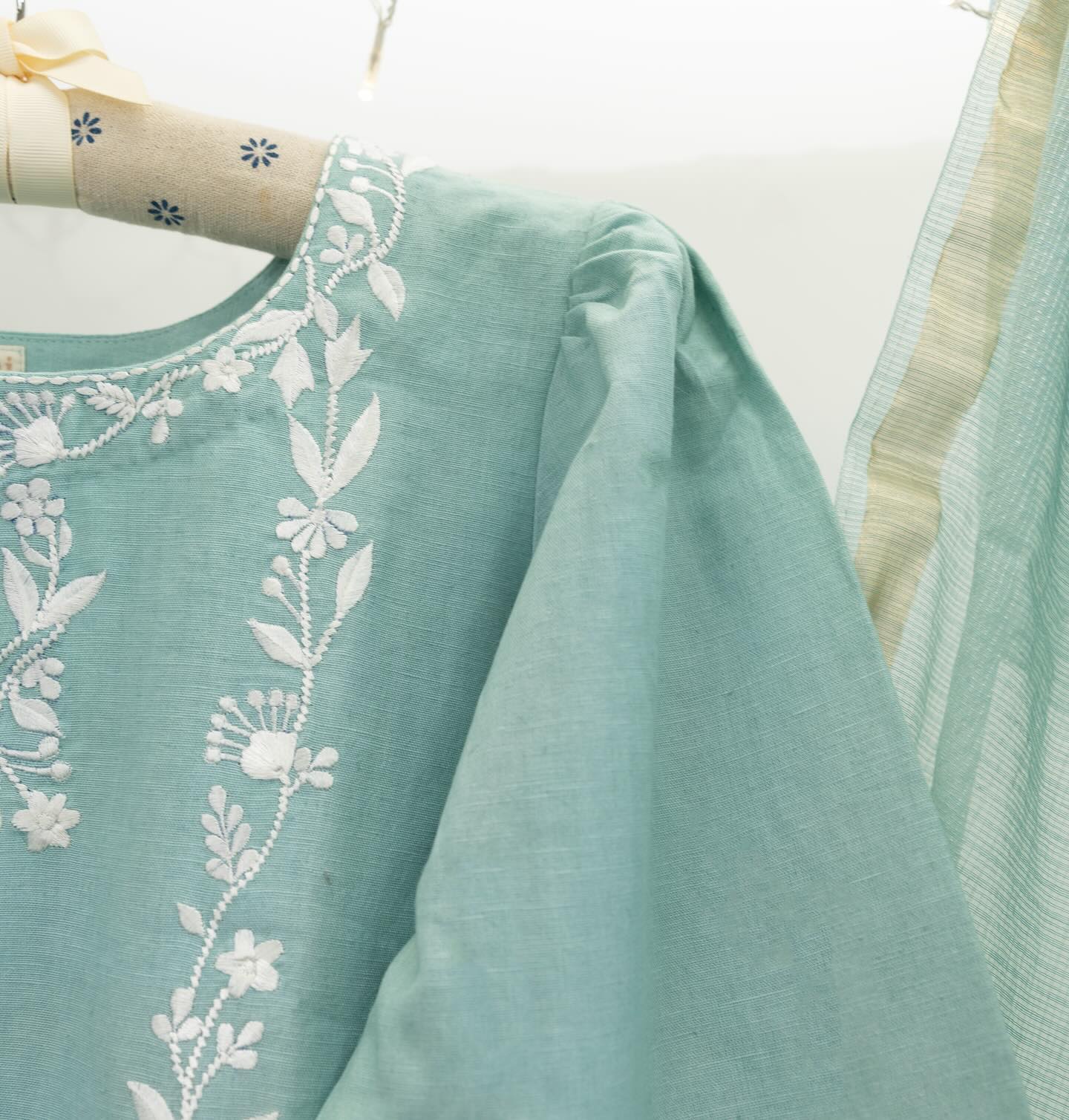 Cotton Kurta with Geometric Pants & Kota Dupatta