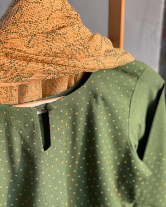 Winter Cotton Set with Scalloped Sleeves & Block Print