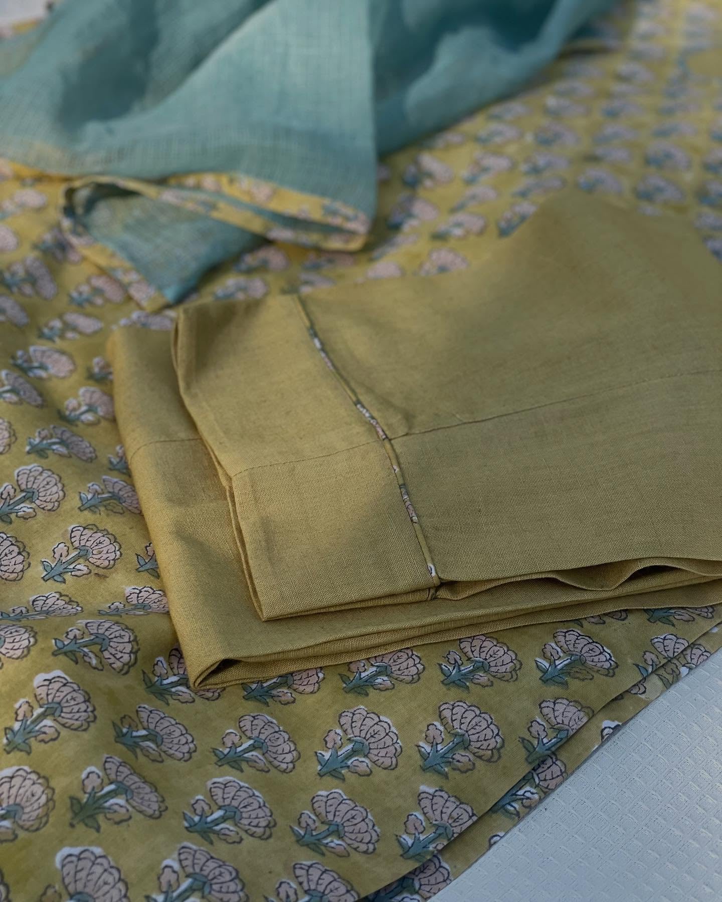 Summer Sorbet Set Printed Kurta in Blues & Pinks with Kota Layer