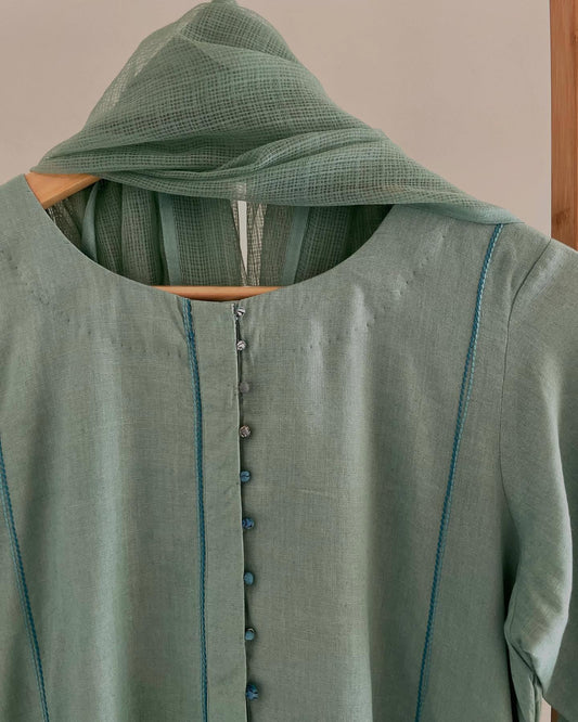 Cotton Kurta Set with Pockets & Tie-Dye Kota Layer