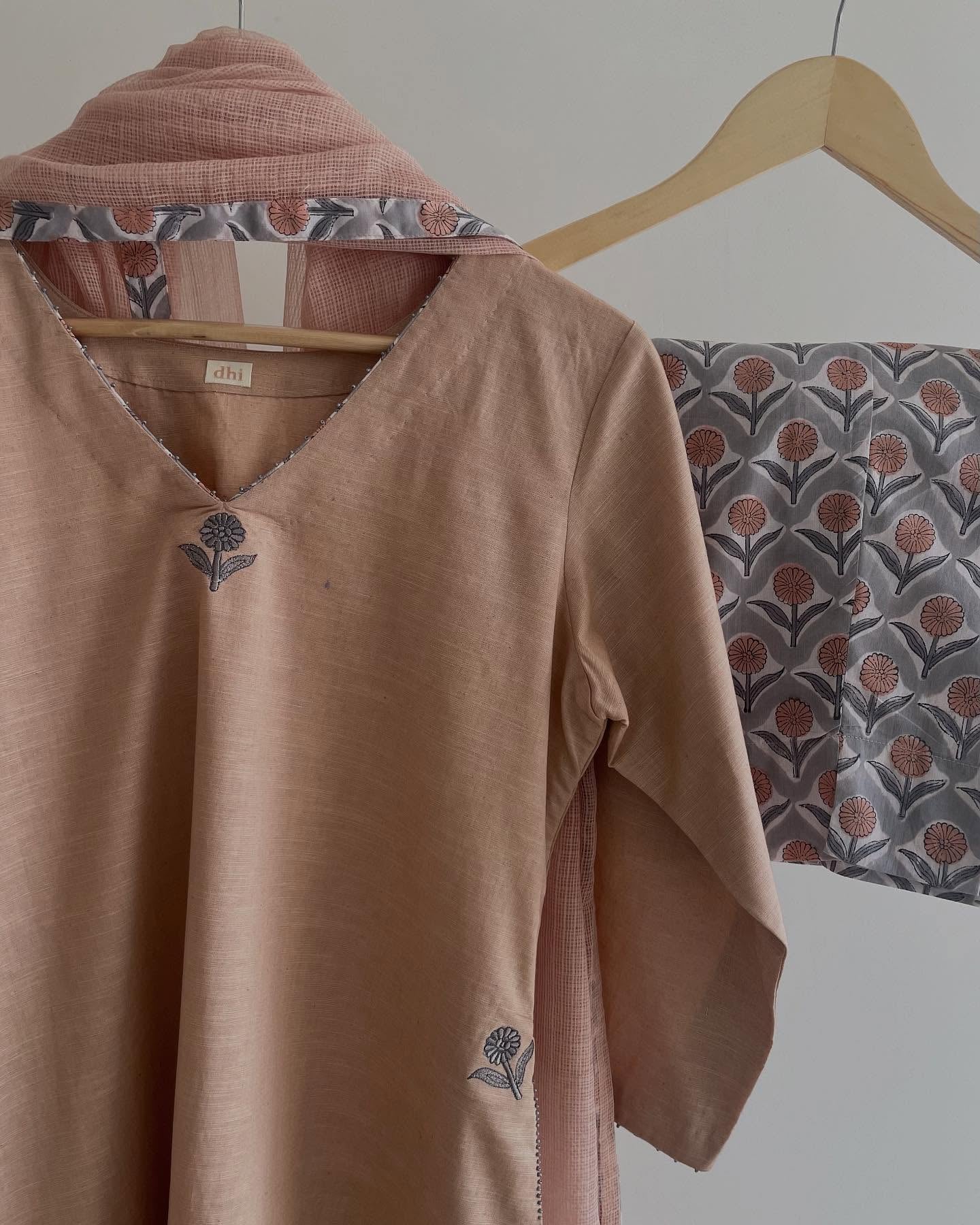 Soft Cotton Kurta Set with Beads & Kota Dupatta