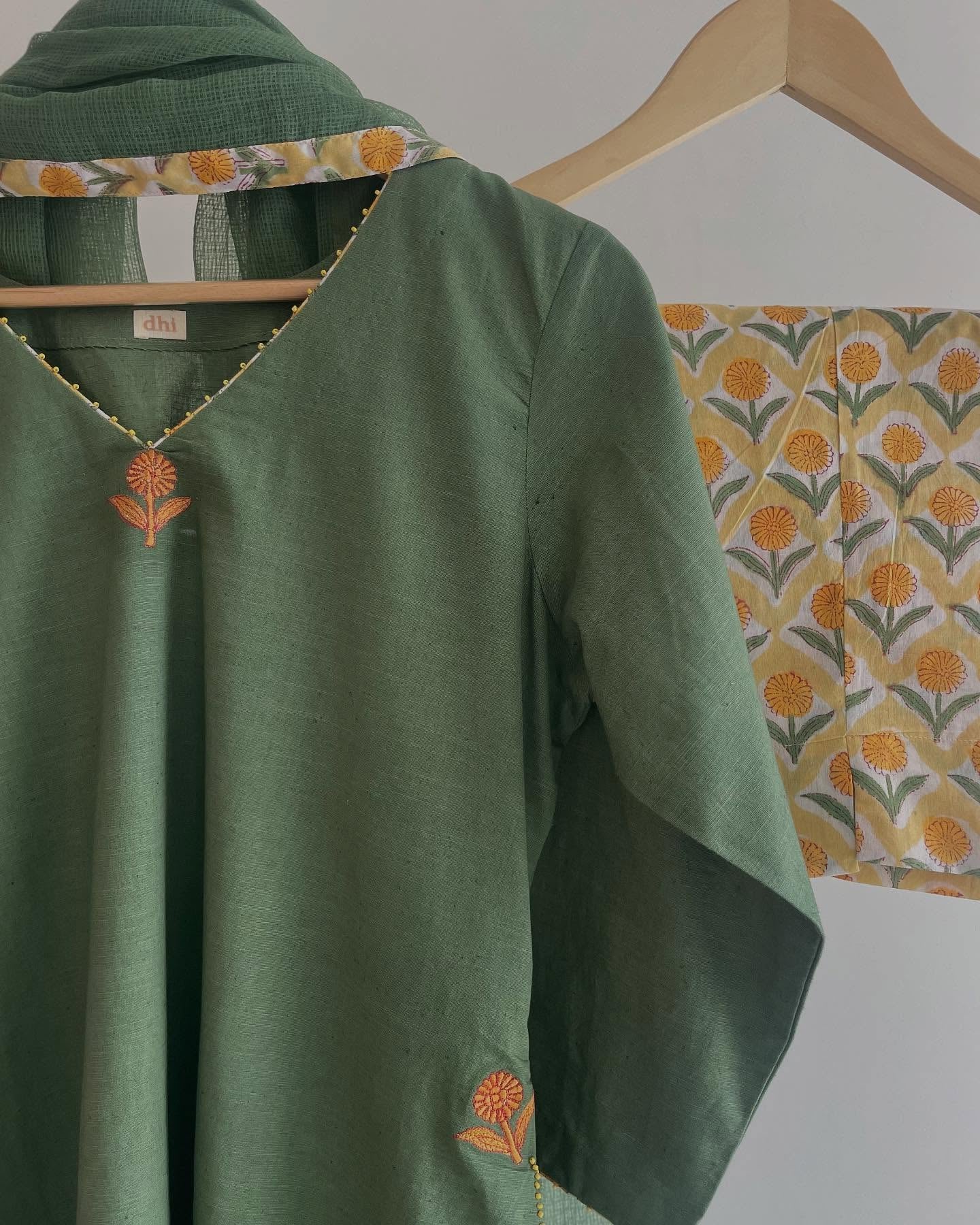 Embroidered Mul Cotton Kurta with Kota Dupatta