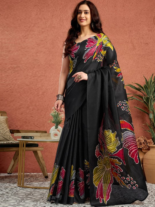 Floral Printed Tussar Saree