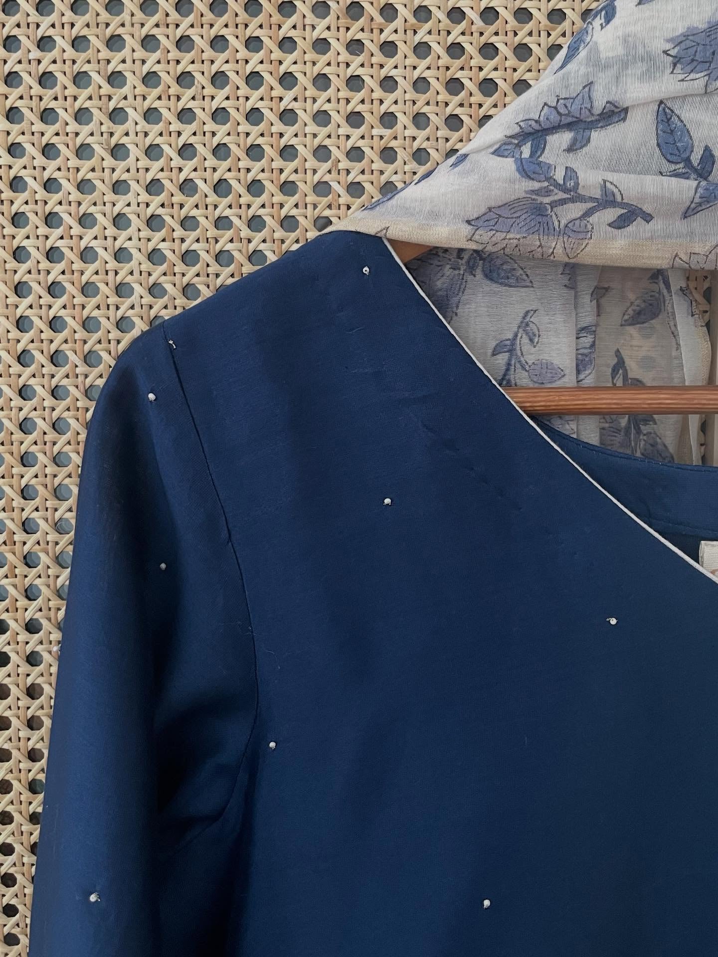 Indigo Chanderi Kurta Set with Ivory Detailing