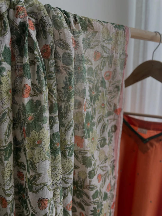 Bright Tangerine Handwoven Chanderi Suit Set