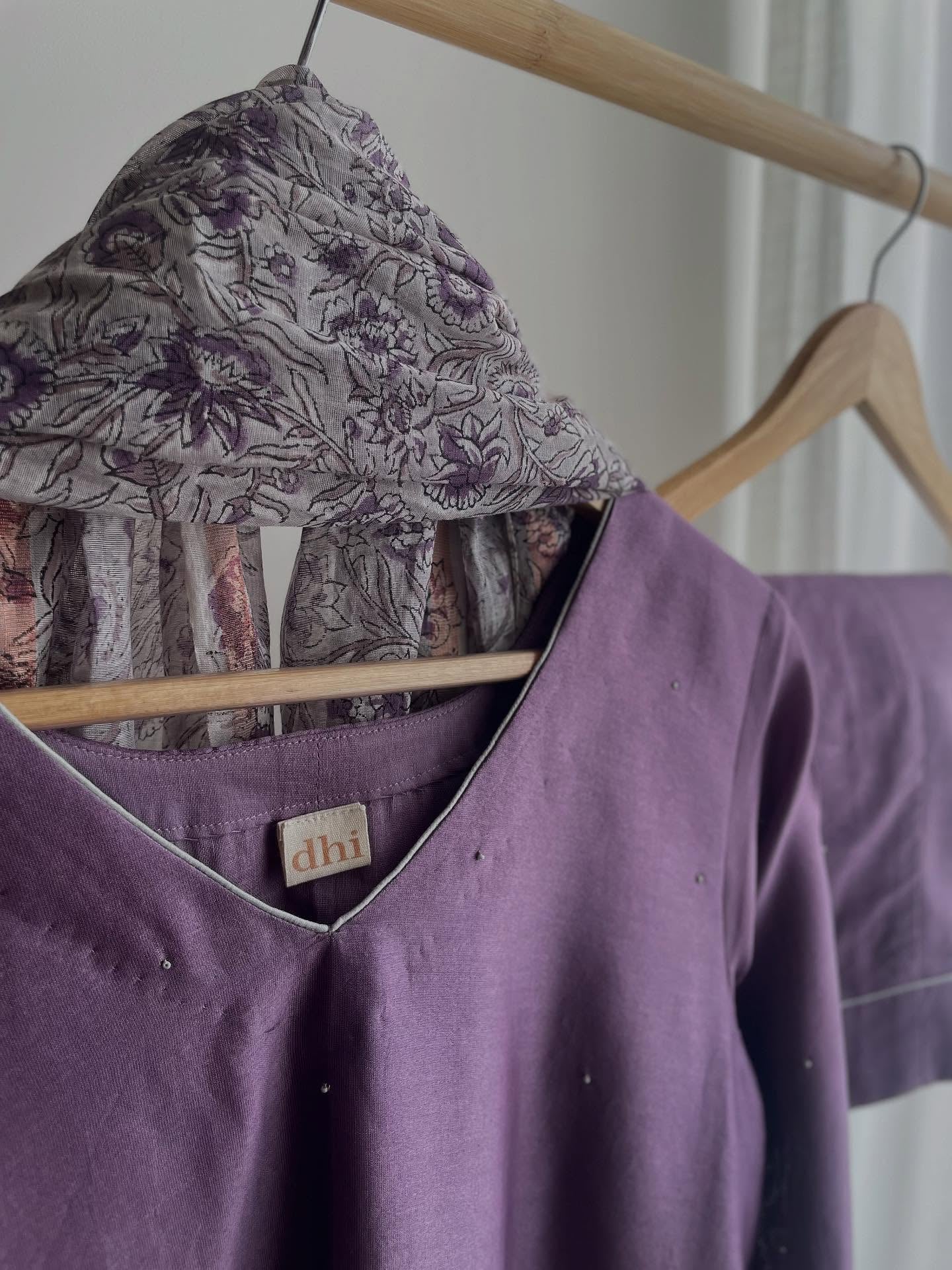 Lavender Chanderi Kurta Set with Handblock Dupatta