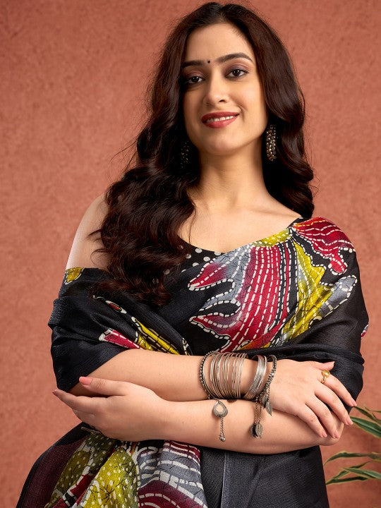 Floral Printed Tussar Saree