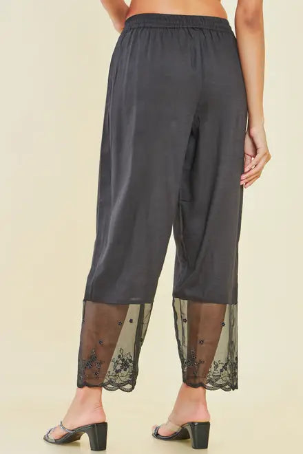 Rayon Embroidered Palazzo With Sheer And Scallop Borders