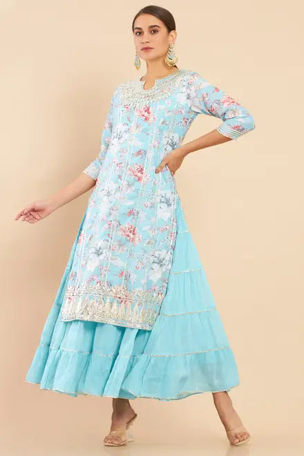 Modal Layered And Tiered Kurta With Floral Print
