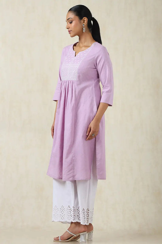 Cotton Dobby Solid Kurta With Sequins