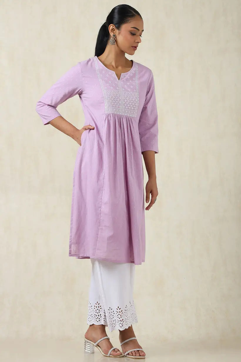 Cotton Dobby Solid Kurta With Sequins
