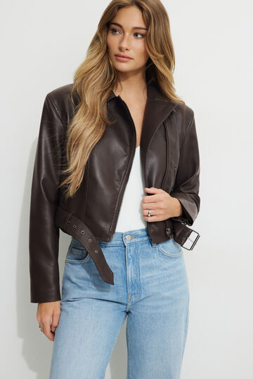 Belted Faux Leather Moto Jacket