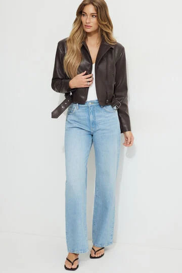 Belted Faux Leather Moto Jacket