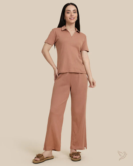 Textured Pant Co-ord Set - Mocha Mousse