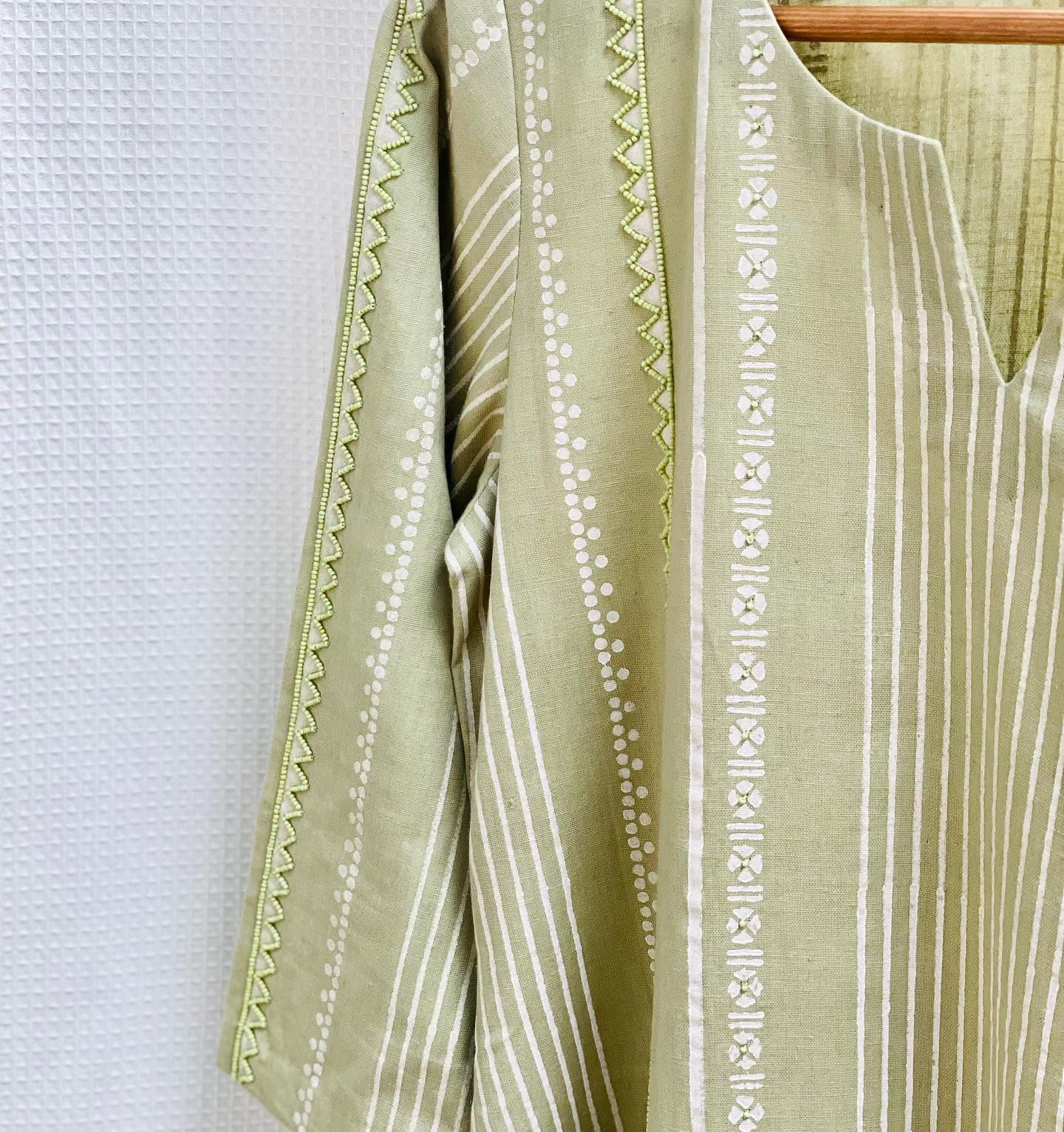 Sage Green Kurta with Beaded Accents