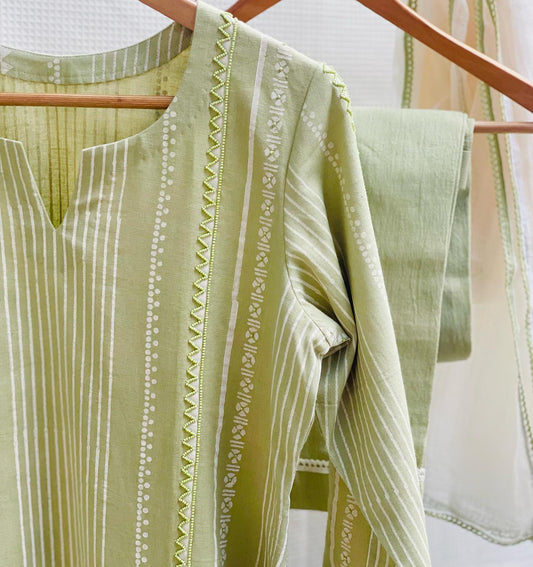 Sage Green Kurta with Beaded Accents