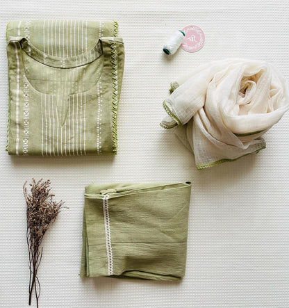 Sage Green Kurta with Beaded Accents