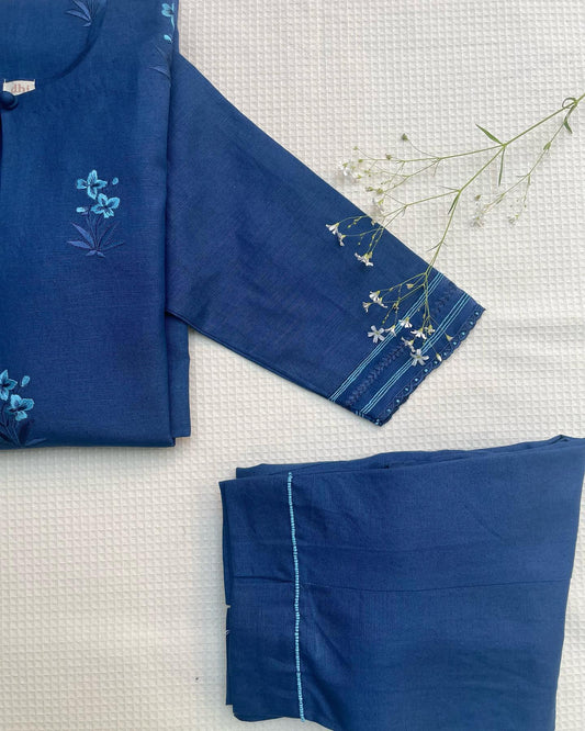 Deep Blue Elegance Floral Embroidered Edit