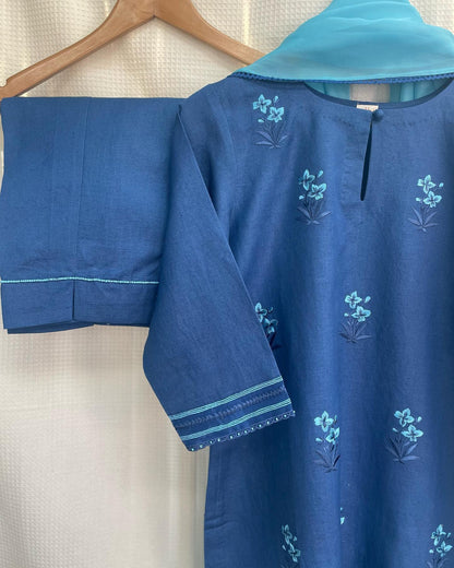 Deep Blue Elegance Floral Embroidered Edit