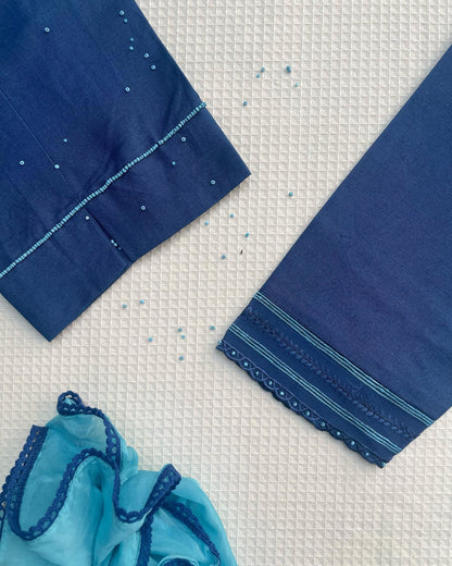 Deep Blue Elegance Floral Embroidered Edit