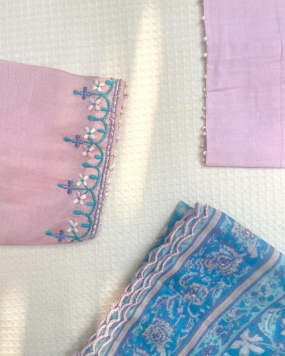 Festive Set in Soft Tones With Mulmul Dupatta