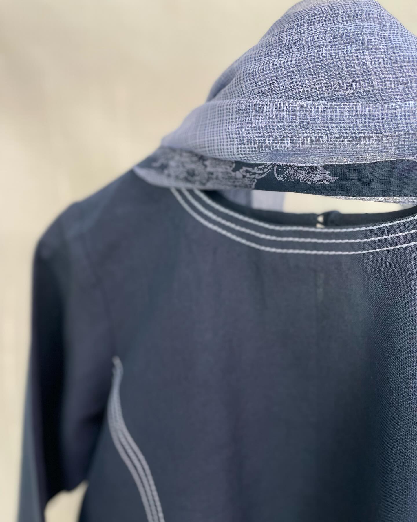 Navy Peony Handworked Summer Cotton-Linen Set