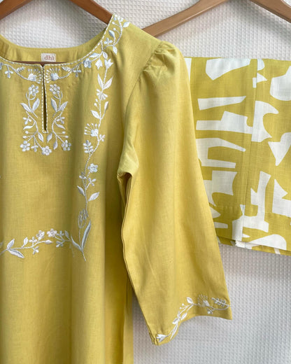 Morning Light Muted Yellow Kurta with Playful Prints