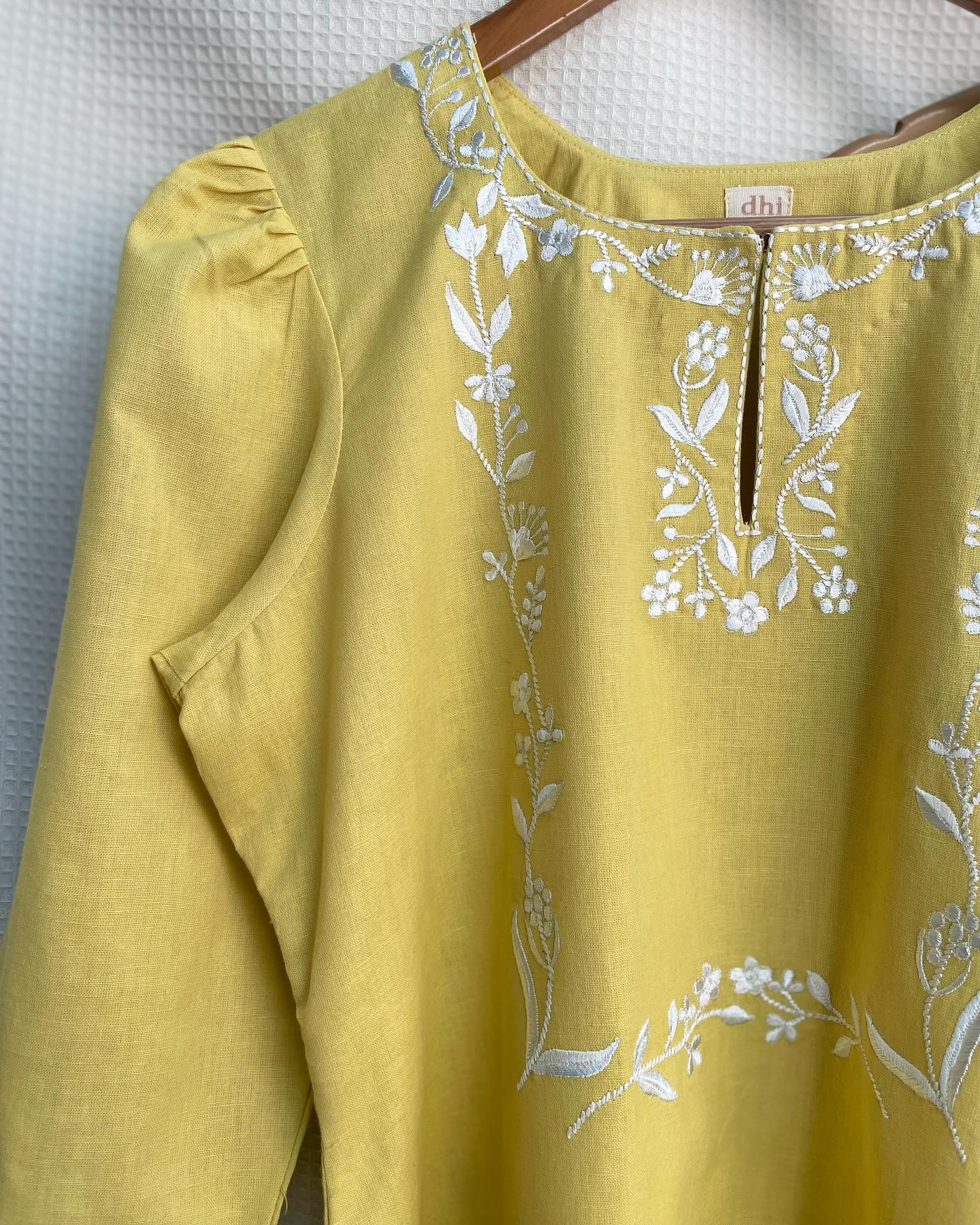 Morning Light Muted Yellow Kurta with Playful Prints
