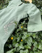 Green Linen Kurta Set with Thread & Bead Detailing
