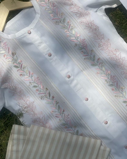 Peach Whisper Hand Embroidered Cotton Ensemble