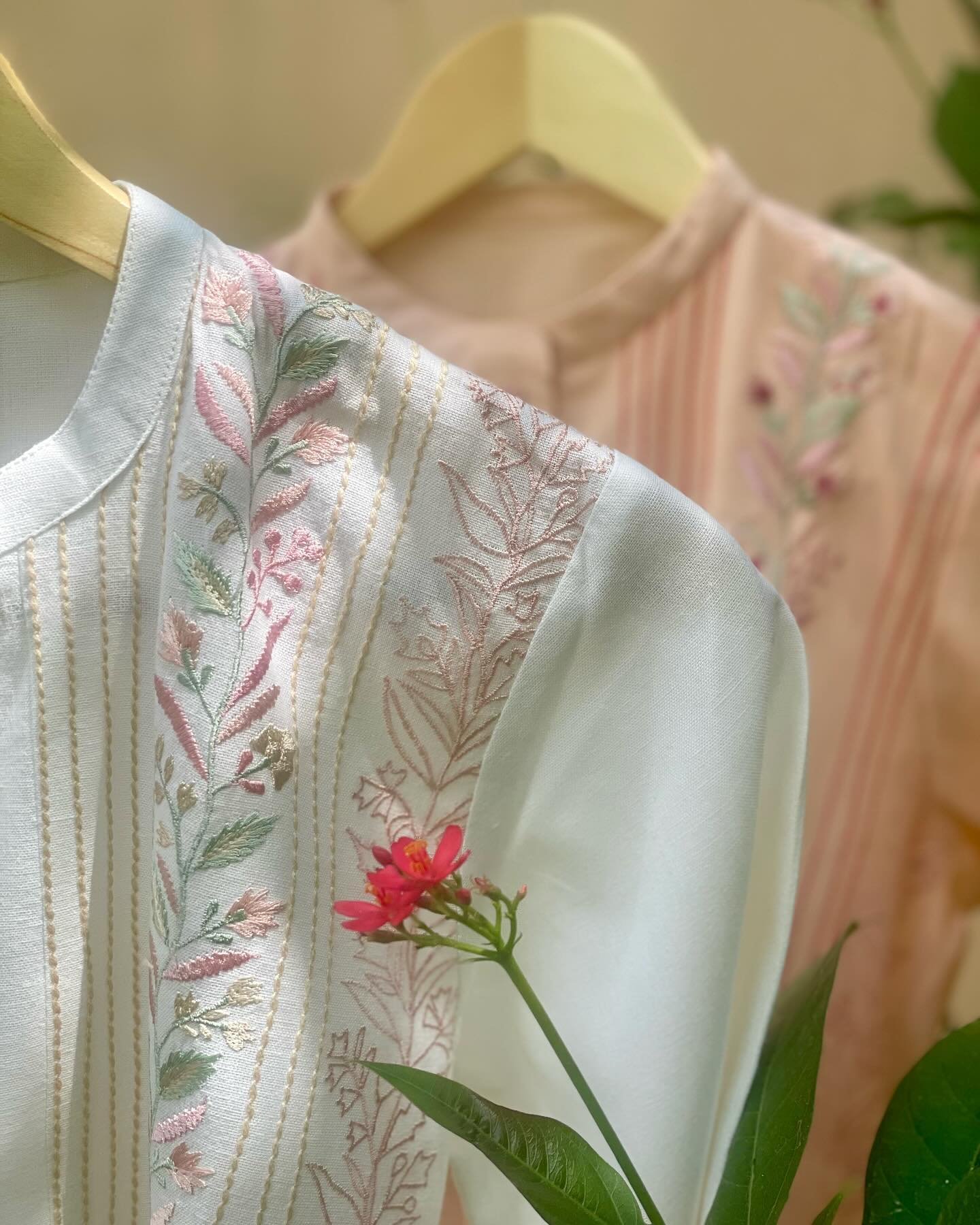 Peach Whisper Hand Embroidered Cotton Ensemble