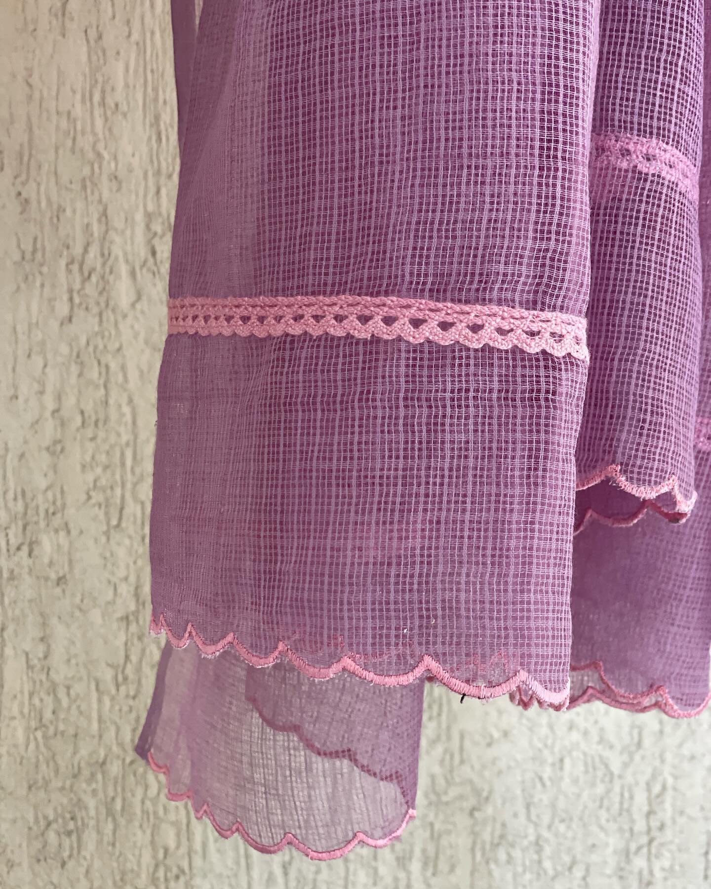 Soft Lavender Tones with Intricate Threadwork