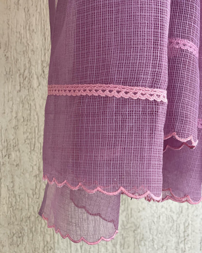 Soft Lavender Tones with Intricate Threadwork