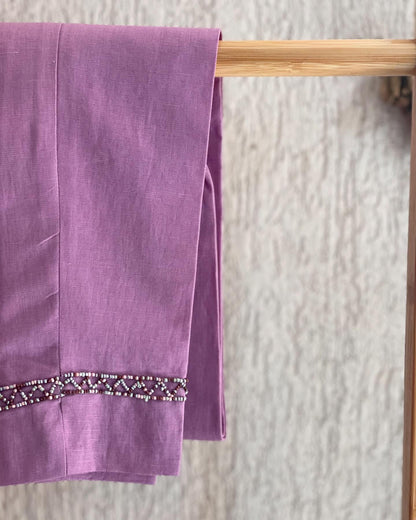 Soft Lavender Tones with Intricate Threadwork