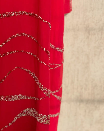 Beaded Crimson Kurta with Tie & Dye Dupatta