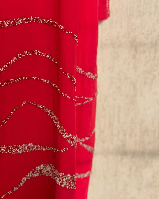 Beaded Crimson Kurta with Tie & Dye Dupatta