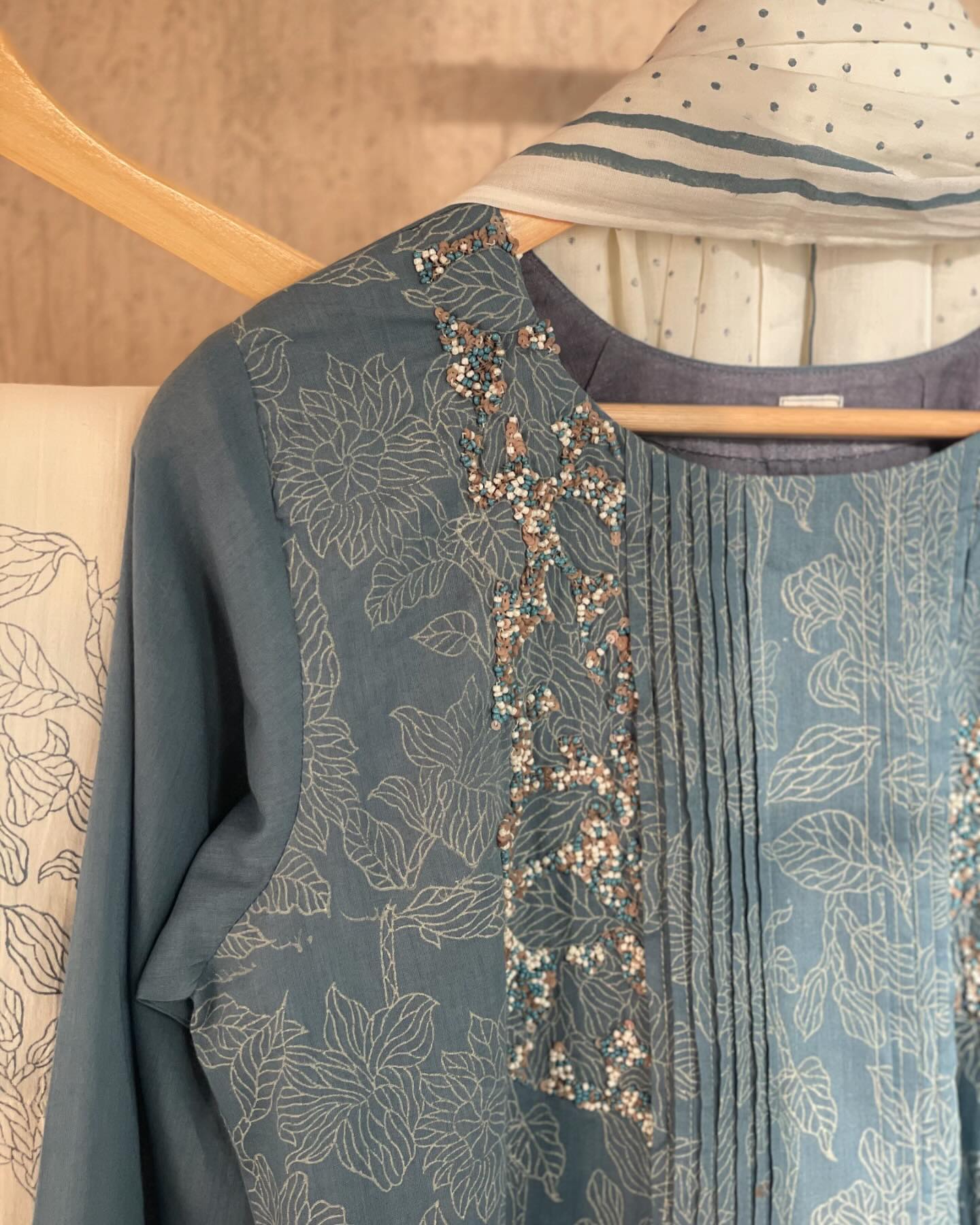 Festive Mul Cotton Kurta with Handblock & Beaded Details