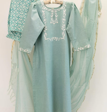 Cotton Kurta with Geometric Pants & Kota Dupatta