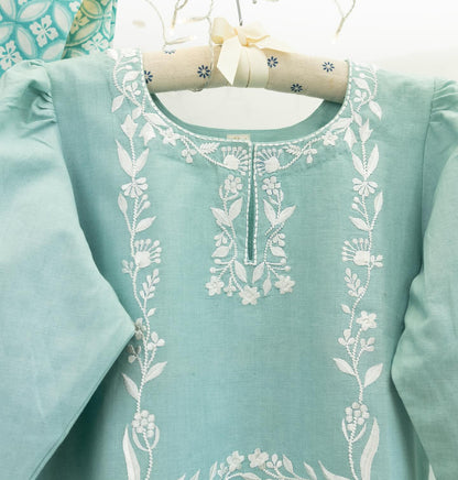 Cotton Kurta with Geometric Pants & Kota Dupatta