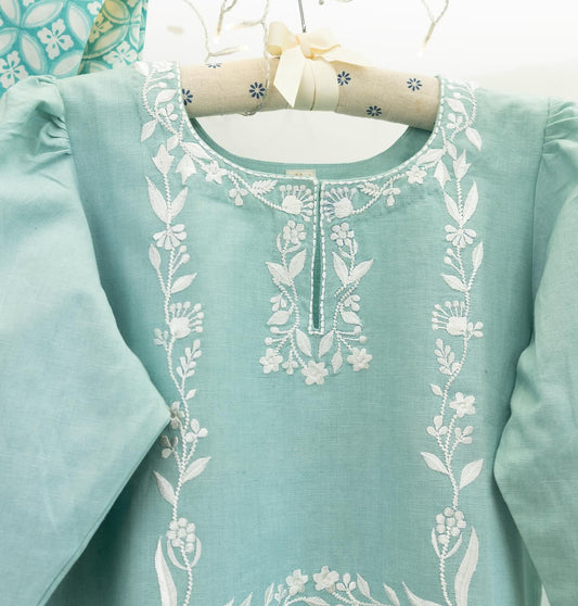 Cotton Kurta with Geometric Pants & Kota Dupatta