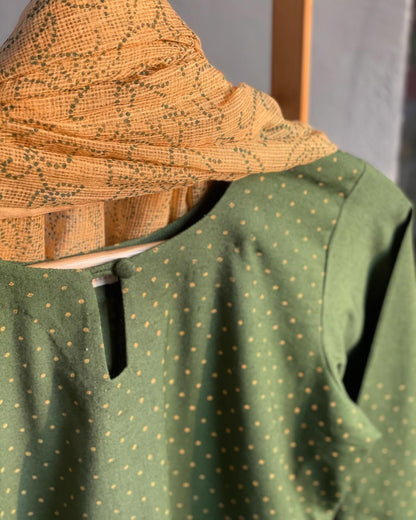 Winter Cotton Set with Scalloped Sleeves & Block Print