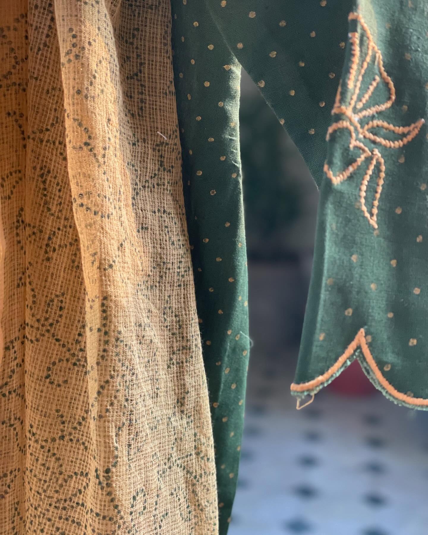 Winter Cotton Set with Scalloped Sleeves & Block Print