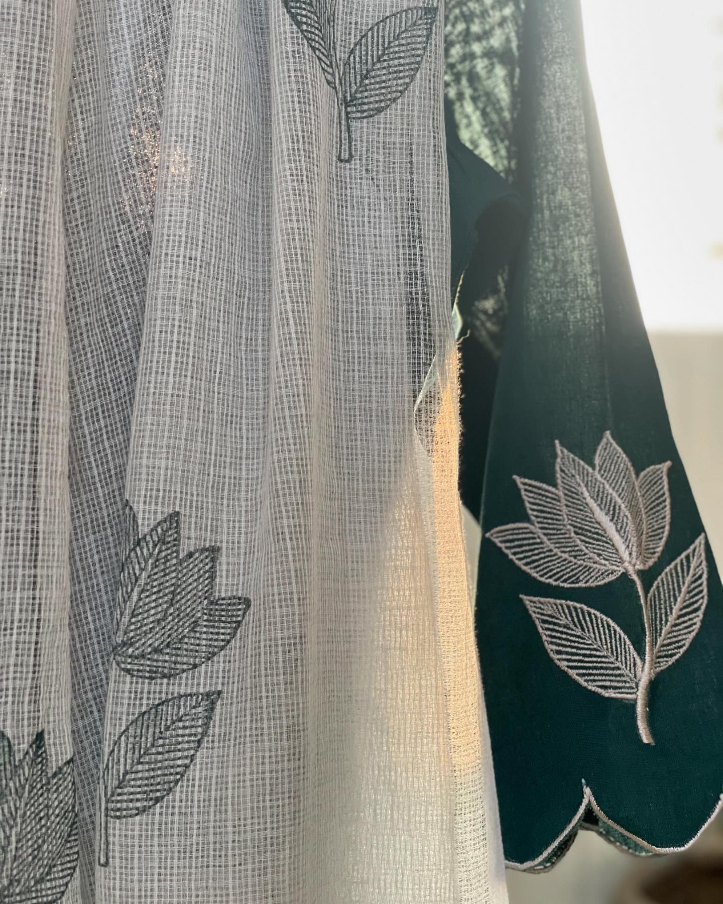 Embroidered Cotton Ensemble with Kota in Grey Tones