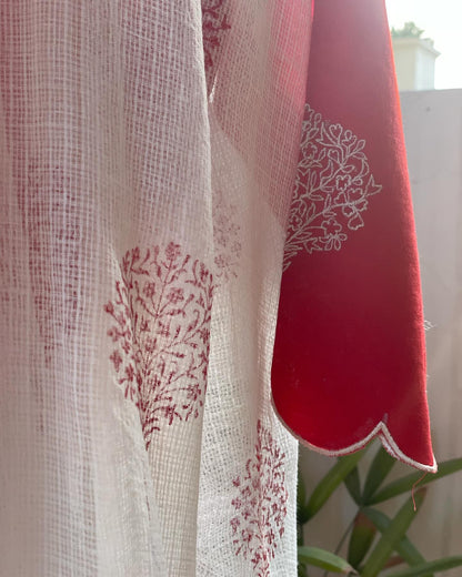 Thread Embroidered Winter Set with Red & Off-White Draping