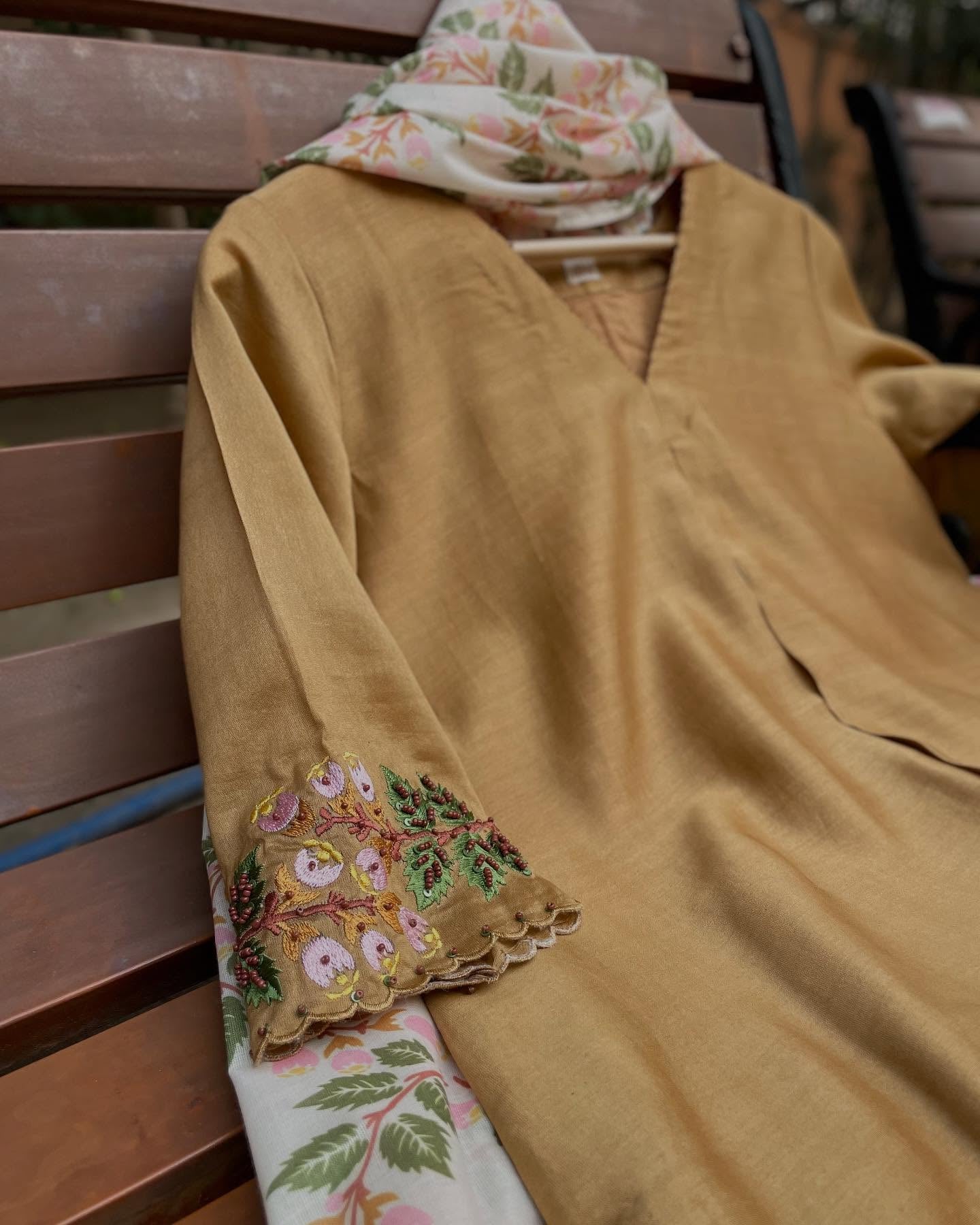 Bronze Bloom: Chanderi Set with Customisable Fit & Flair