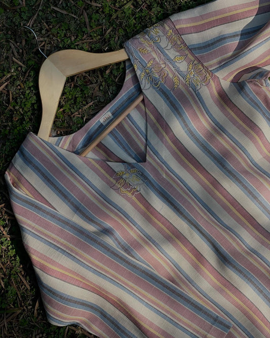 Textured Cotton Linen Co-ord with Striped Scalloped Pants