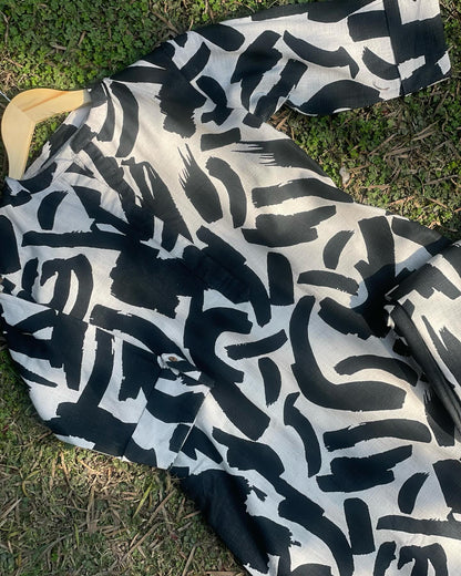 Textured Linen Co-ord Set with Printed Pants