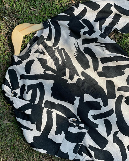 Textured Linen Co-ord Set with Printed Pants