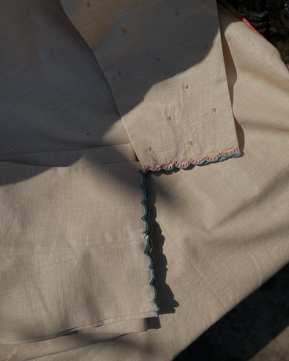 Marble Toned Linen Set with Chiffon Dupatta